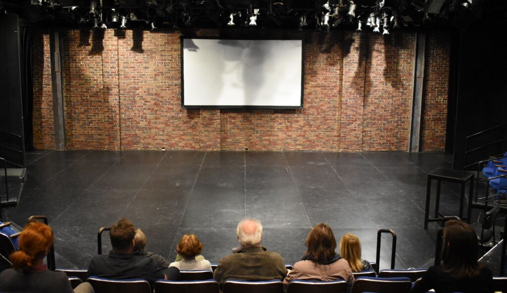 people sitting in seats looking at the stage