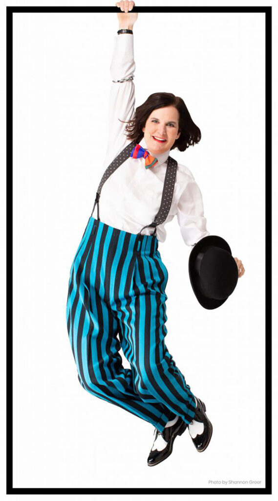 woman dressed up jumping full-body shot